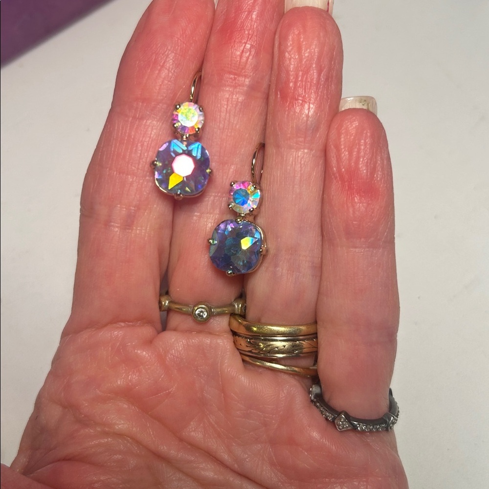Iridescent AB Crystal Drop Earrings - Picture 2 of 7